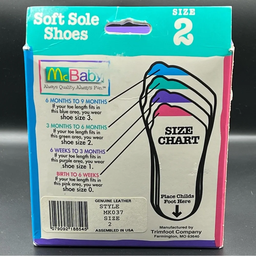 McDonald’s McBaby white leather crib sandals colorful buckles Sz.2 VTG NWT